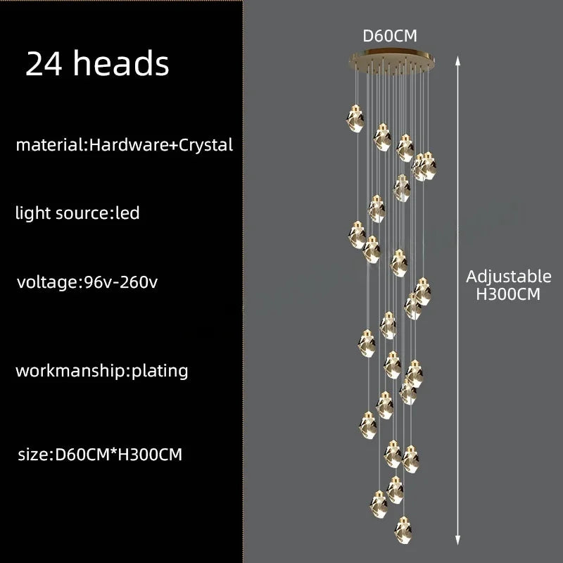 Afralia™ Nordic Crystal Chandelier for Living Room Villa Ceiling - Staircase Pendant Lamps