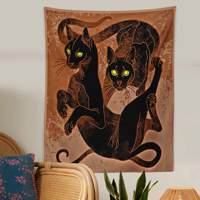 Afralia™ Cat Witchcraft Tapestry Baphomet Aesthetic Room Decor Hippie Boho Home Mattress