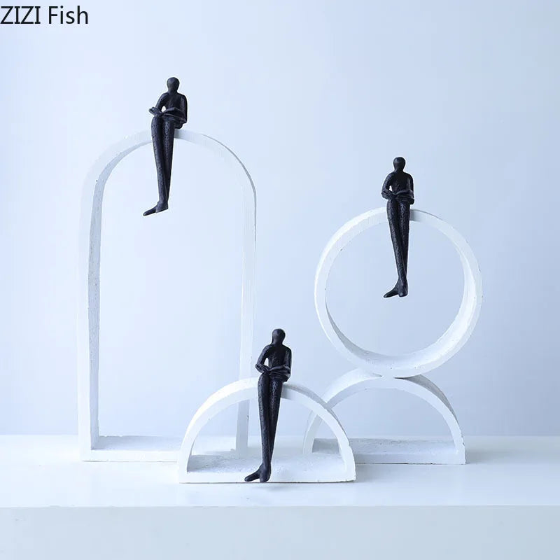 Afralia™ Reader Character Resin Sculpture Desk Ornament Abstract Geometric Statue