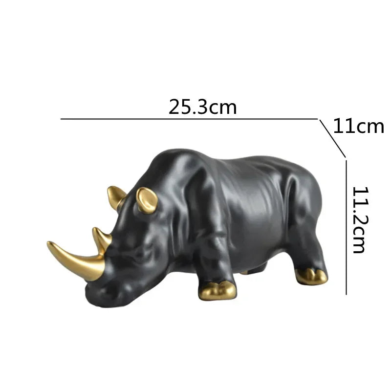 Afralia™ White Rhino Ceramic Animal Sculpture Home Decor Accent