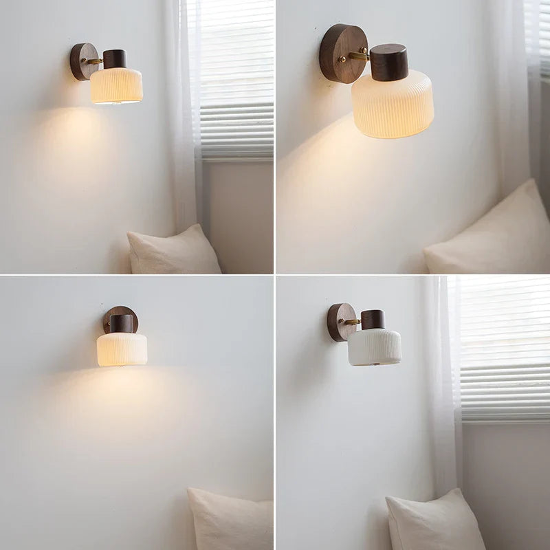 Afralia™ LED Wall Light Fixture Modern Nordic Rotating Reading Lamp White Ceramic Wood