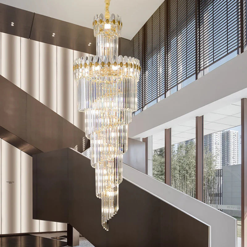 Afralia™ Crystal Chandelier: Modern Duplex Villa Hall Light Luxury Rotating Hollow Strip Crystal