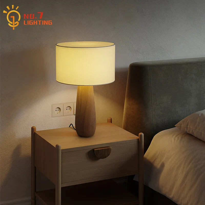Afralia™ Zen Art Solid Wood Table Lamp LED E27 Bedroom Desk Light Zen Art Decor