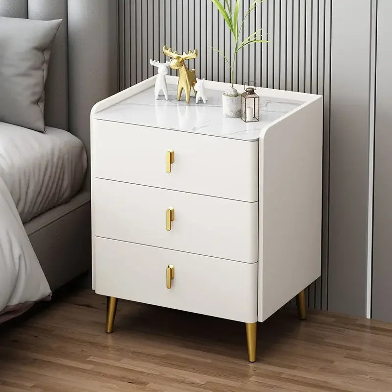 Afralia™ Solid Wood Bedside Table with Three Drawers, Modern Living Room Cabinet & Household Storage
