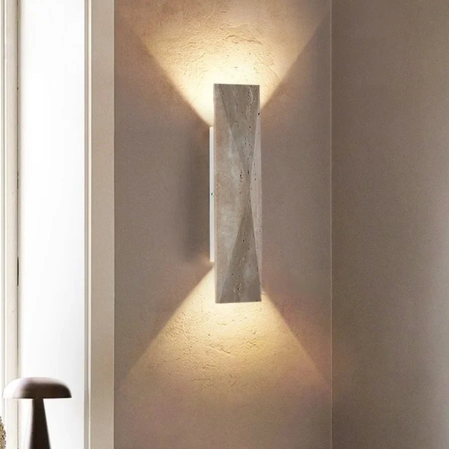 Afralia™ Double LED Wall Lamp Sconce Yellow Cave Stone Iron Canopy Mirror Light