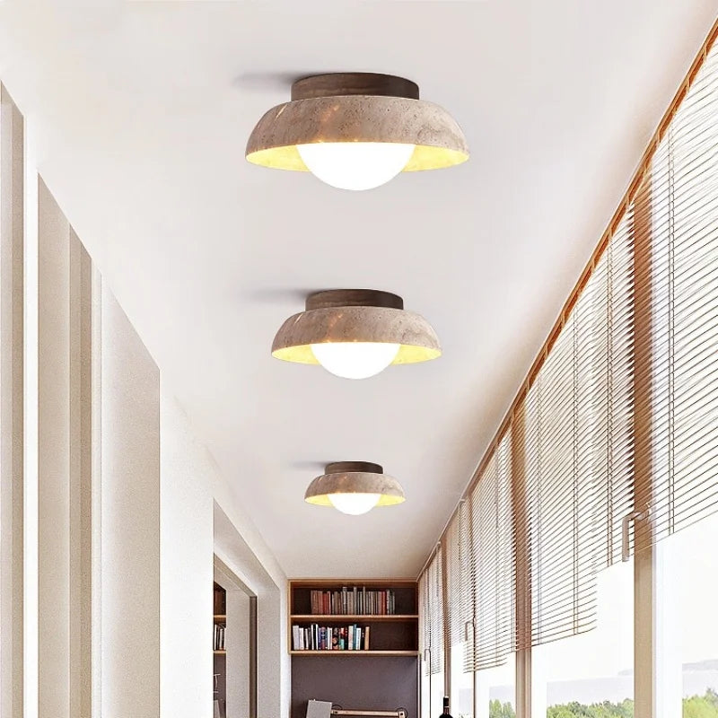 Afralia™ White Glass LED Ceiling Light Wood Canopy Modern Flush Mount