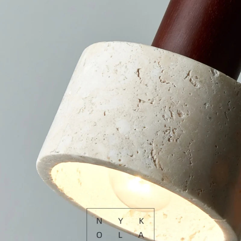 Afralia™ Wood Canopy LED Pendant Light - Nordic Modern Yellow Travertine Hanging Lamp