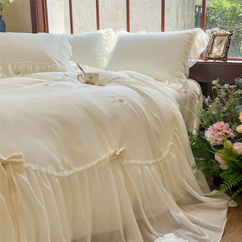 Afralia™ Princess Ruffle Lace Bedding Set with Romantic Wedding Theme