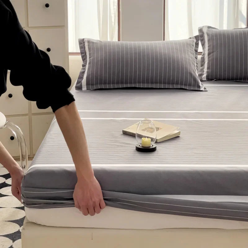 Afralia™ Patterned Grid Fitted Sheet Set for Single Double Mattress