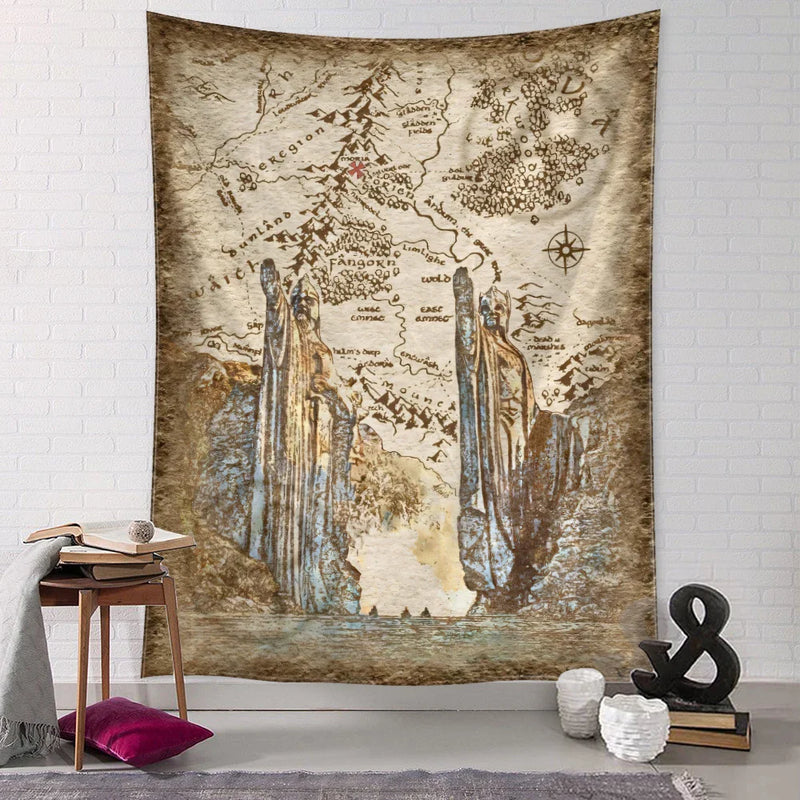 Afralia™ Retro Statue Map Tapestry Wall Hanging for Boho Living Room Bedroom Decor