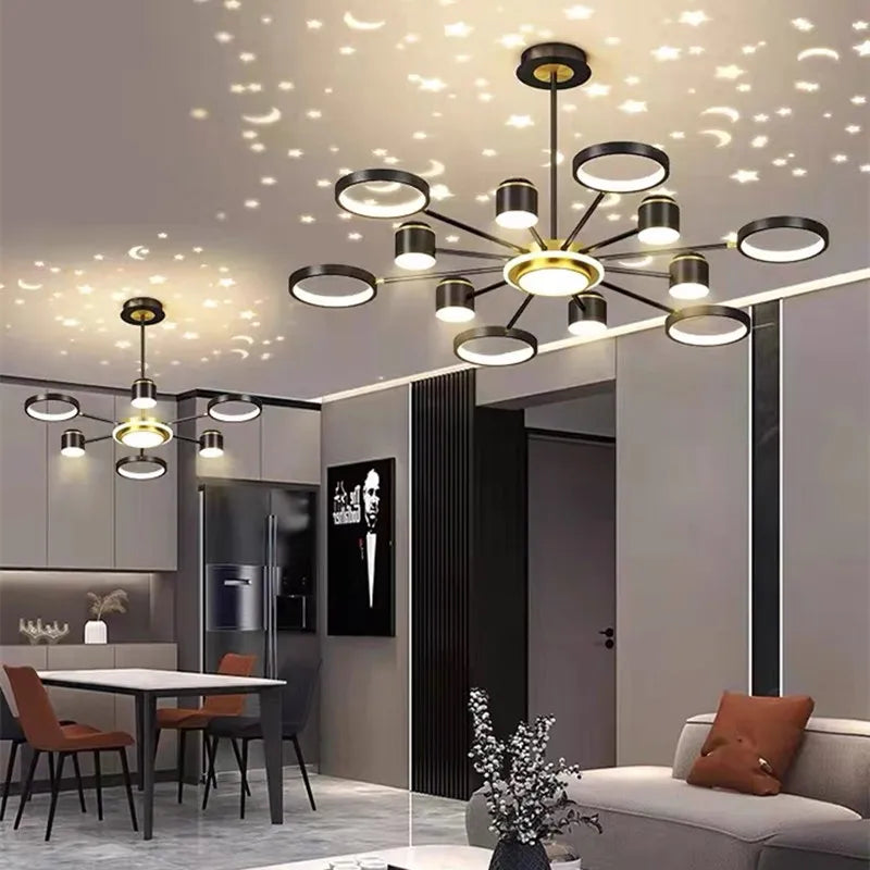 Afralia™ Starry Sky 6-Light Dimmable Ceiling Chandelier - White Modern Home Lighting