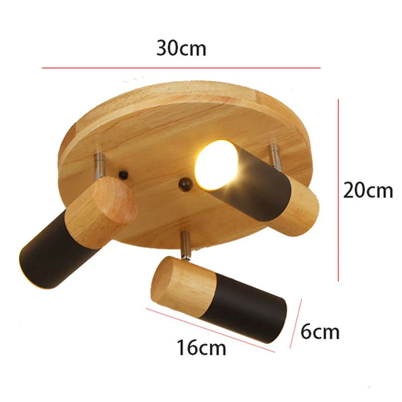 Afralia™ Rotatable Multihead LED Wooden Ceiling Light for Bedroom and Living Room