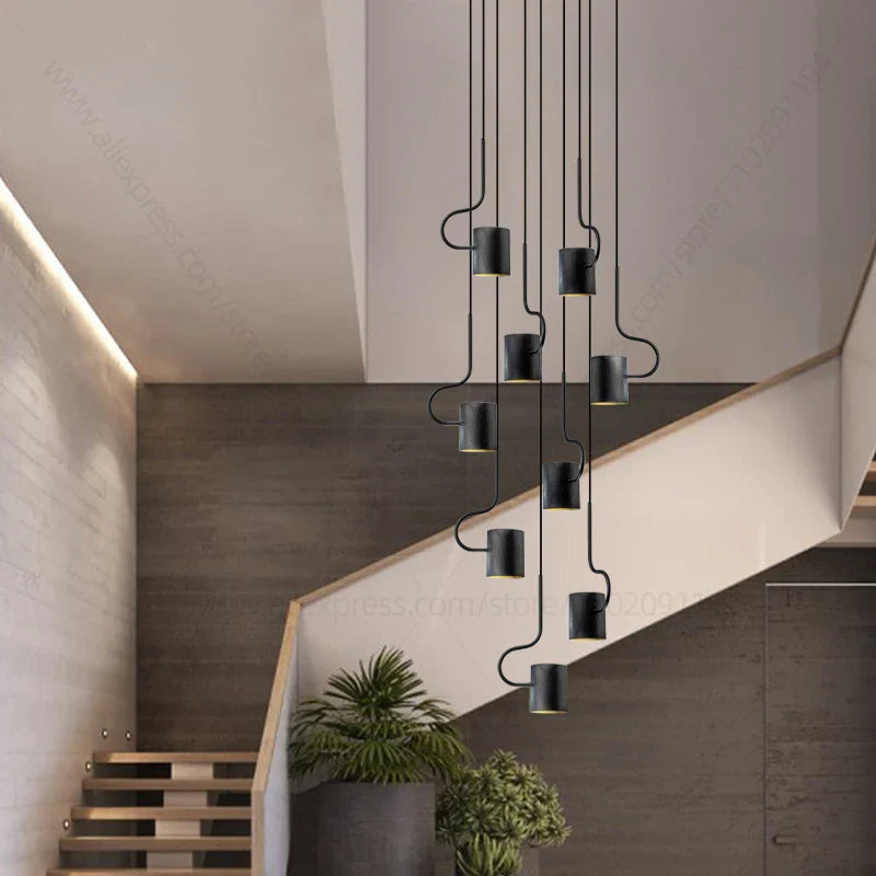 Afralia™ LED Staircase Chandelier: Adjustable Modern Living Room Lighting for Villa Decoration