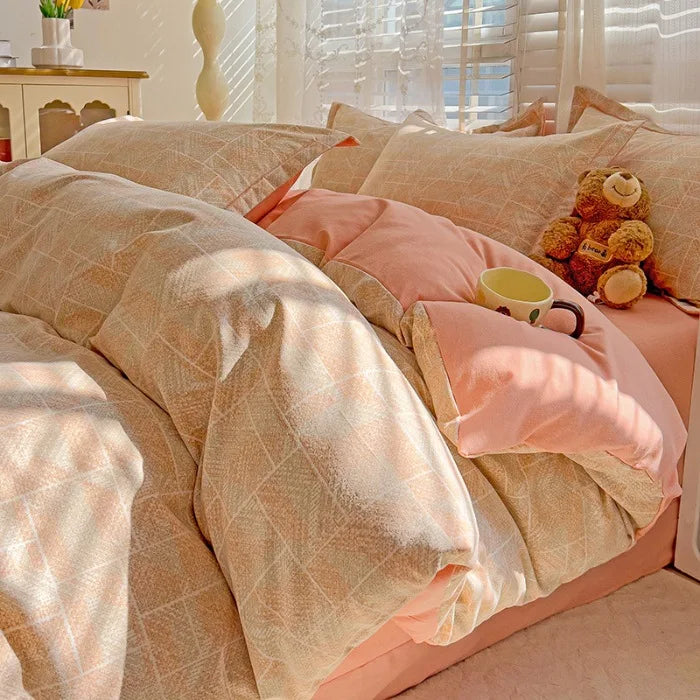 Afralia™ Plant Printed Cotton Brushed Duvet Cover Set for Double Bed