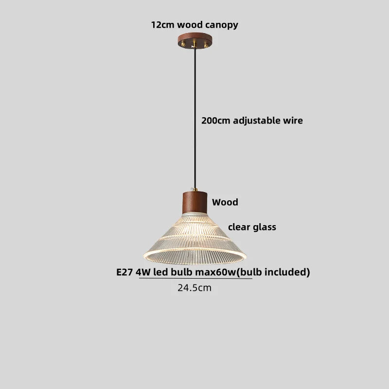 Afralia™ Wood Glass LED Pendant Lights Modern Hanging Lamp for Reading Living Room