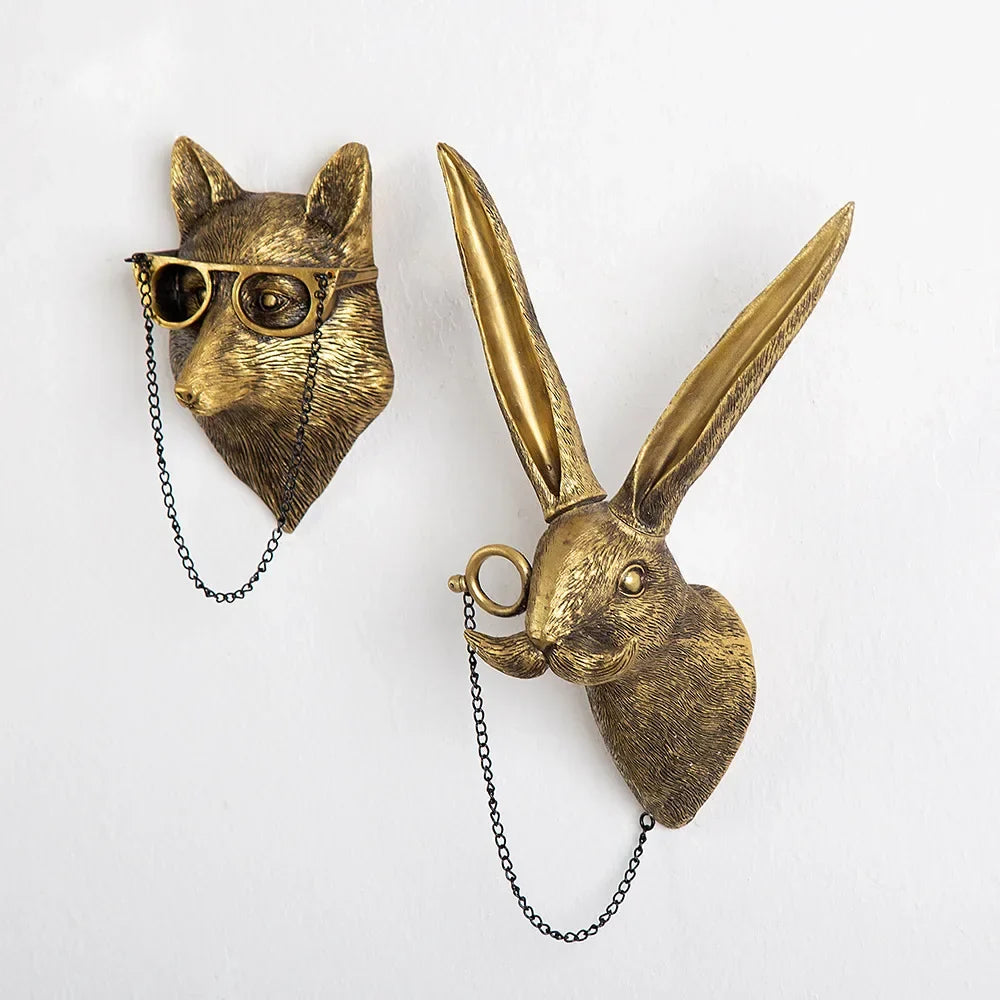 Afralia™ Golden Deer Head Wall Hook: Antique Bronze Resin Animal Pendant for Stylish Wall Decor