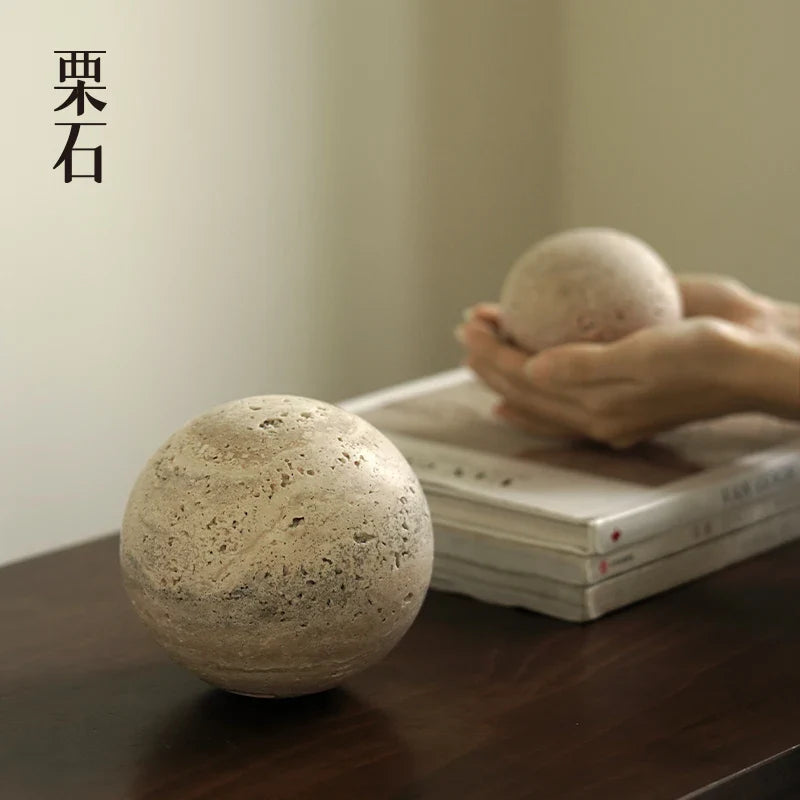 Afralia™ Chestnut Stone Wabi Sabi Wind Round Ball Geometric Rock Ornament Figurines