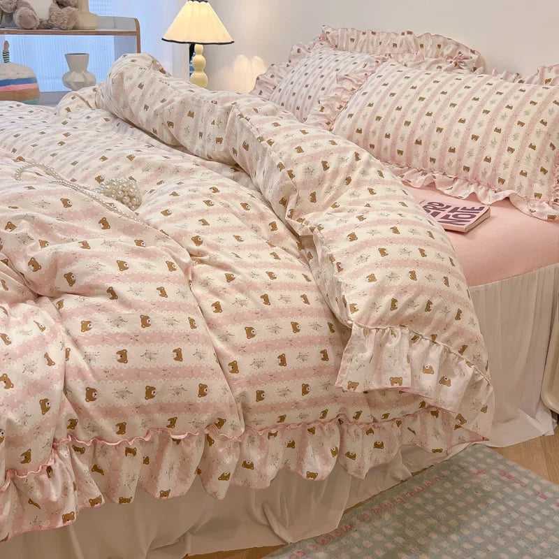 Afralia™ Floral Bed Skirt Set in Skin-Friendly Cotton for Comfy Sleep Quality