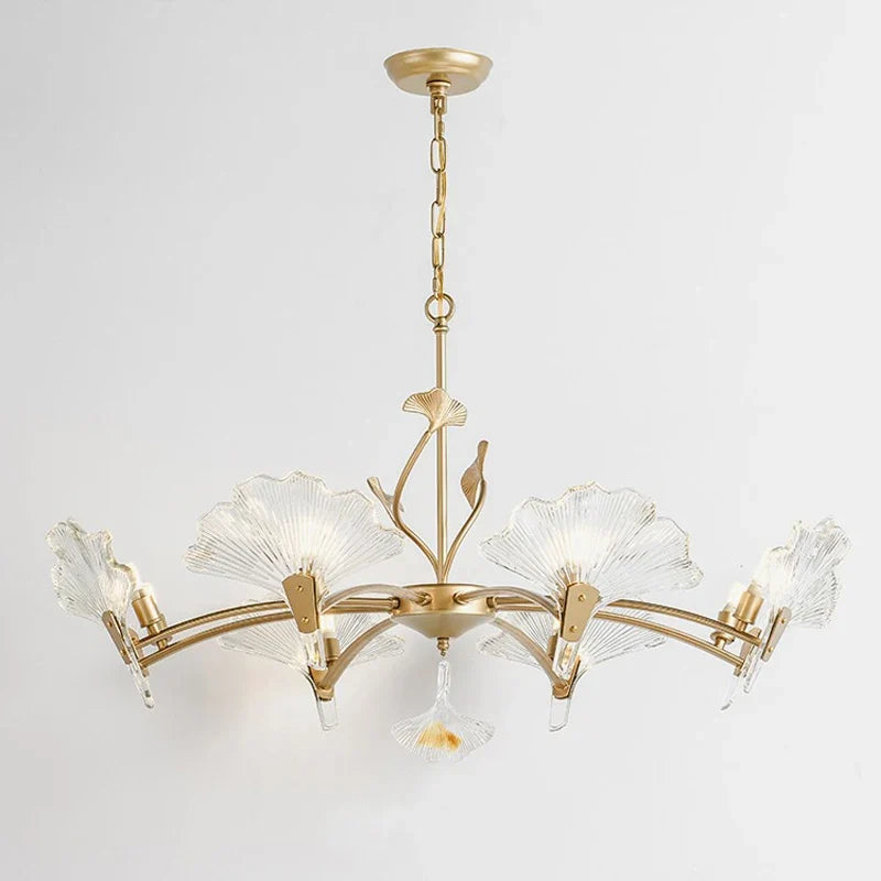 Afralia™ Gold Shell Glass Chandelier for Elegant Living Room Ceiling Decor