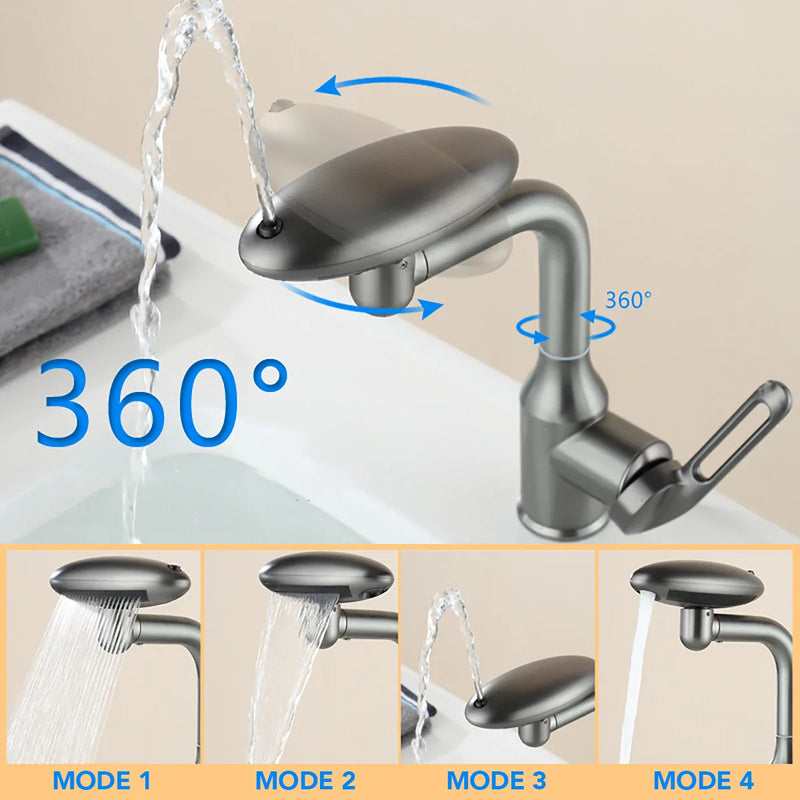 Afralia™ 360° Rotation Stainless Steel Multi-Function Faucet with 4 Water Outlet Modes