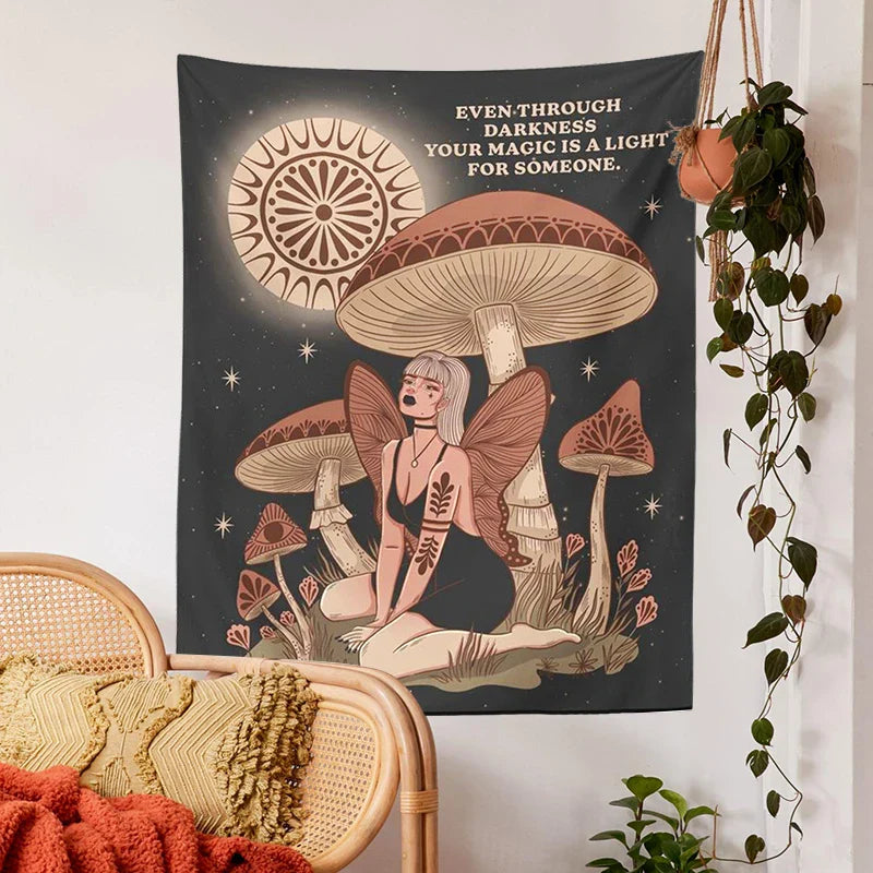 Afralia™ Psychedelic Mushroom Woman Tapestry Wall Hanging for Hippie Bohemian Decor