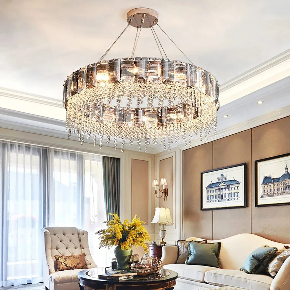 Afralia™ Crystal Pendant Chandelier LED Ceiling Light for Restaurant Living Room Bedroom