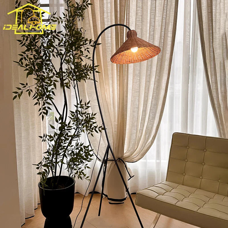 Afralia™ Rattan Weaving Floor Lamp LED Minimalist Design for Living Room Bedroom