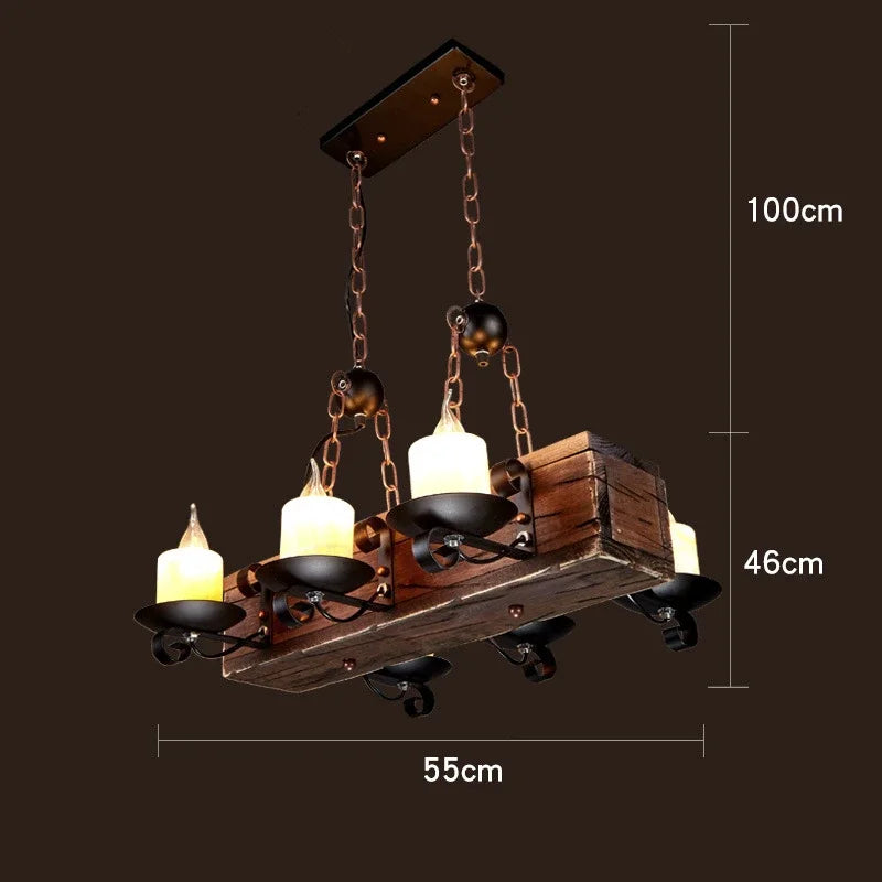 Afralia™ Wood and Iron Chandelier Pendant Lighting for Kitchen Island, Bedroom, Coffee Shop