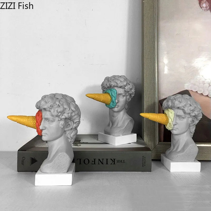 Afralia™ Ice Cream David Statue Myth Character Resin Ornament Desk Sculpture Home Decor