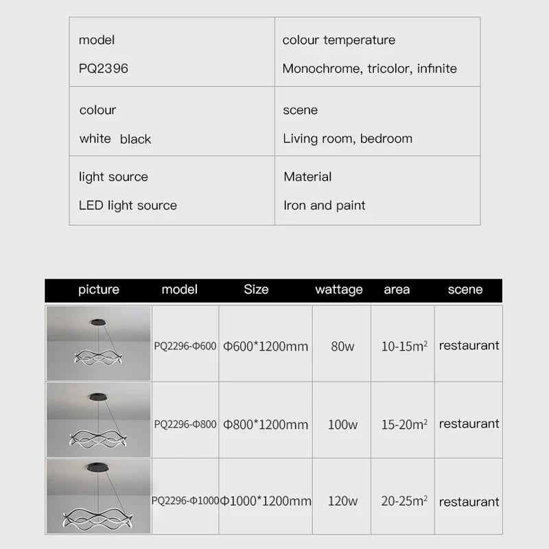 Afralia™ Wavy Shape LED Aluminum Suspension Lamp for Kitchen Dining Living Room