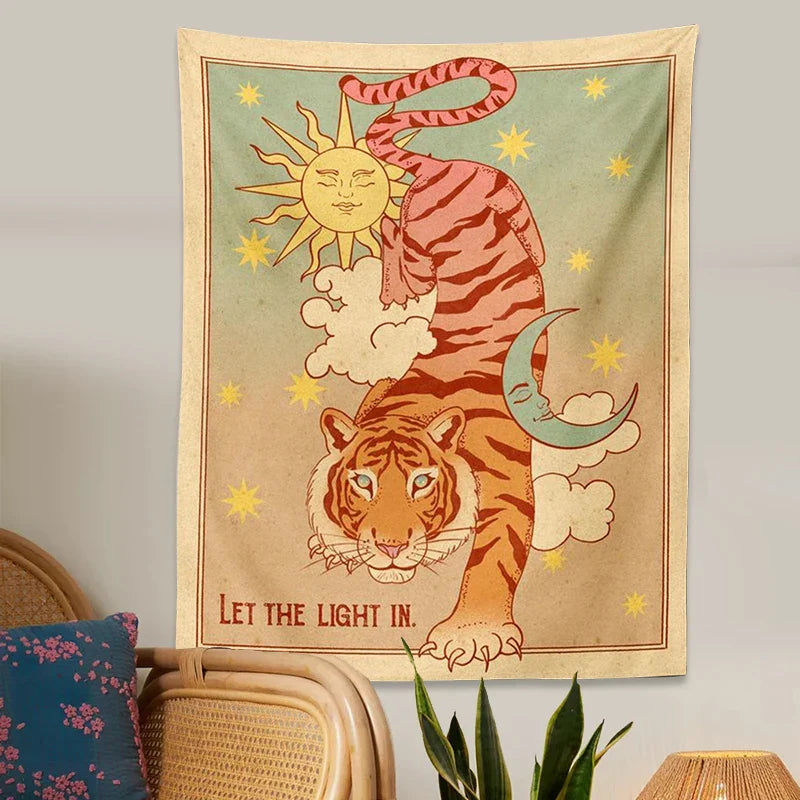 Afralia™ Tarot Tiger Tapestry: Celestial Wall Art for Living Room, Bedroom Decor