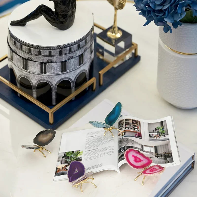 Afralia™ Golden Crystal Agate Butterfly Sculpture Decorative Figurines