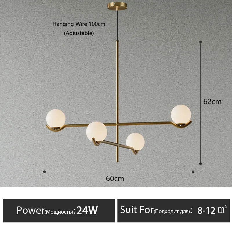 Afralia™ Glass Ball Chandelier Pendant Light for Living Room, Modern Minimalist Design