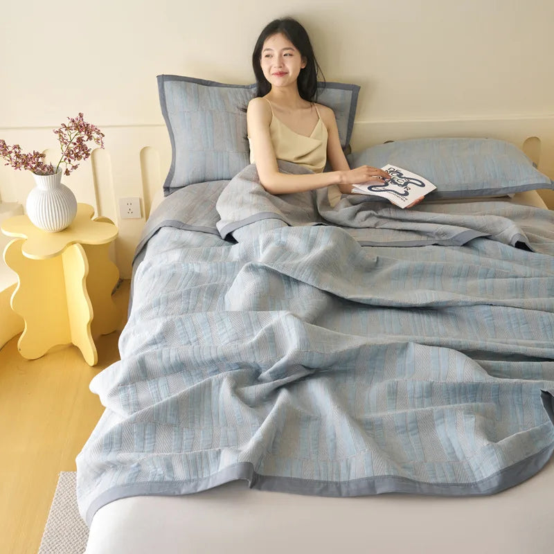 Afralia™ Cotton Three-Layer Towel Blanket with Pillow - Summer Cool Quilt