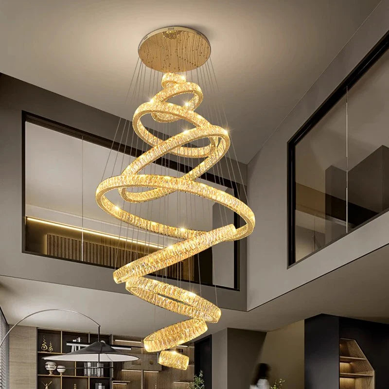 Afralia™ Crystal Chandelier Stair Pendant Lamp Living Room Lighting Modern Interior Decor