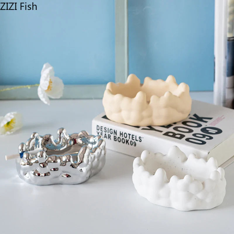 "Afralia™ Ceramic Bubble Clouds Ashtray for Home & Office Smoking Accessories"