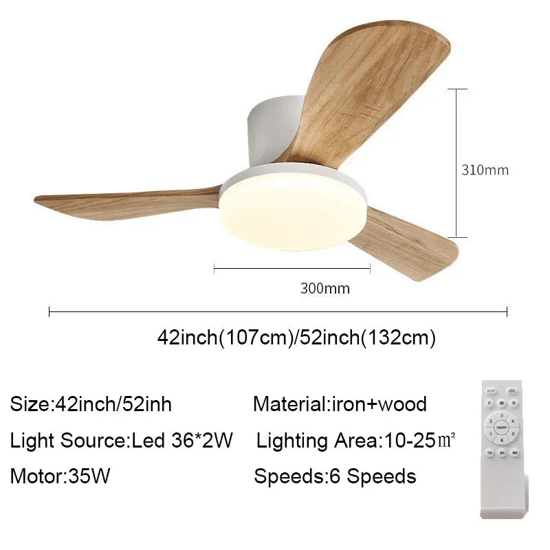 Afralia™ 52" DC Wood Ceiling Fan Light Remote Control Living Bedroom LED 35W