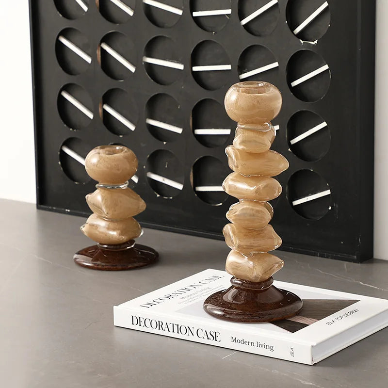 Afralia™ Color Block Candlestick Light Luxury Home Decor Craft