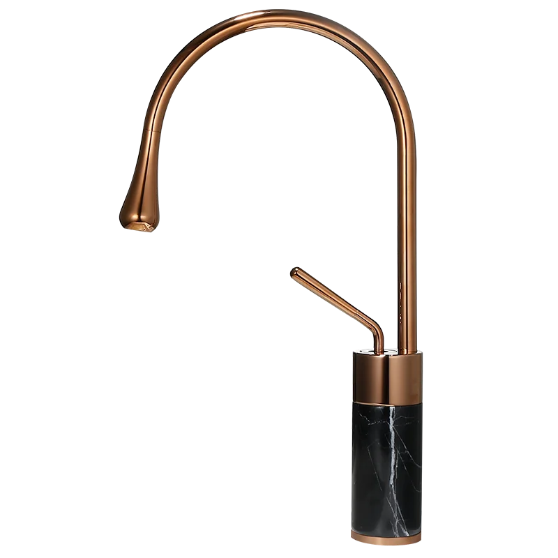 Afralia™ Rose Gold Brass and Marble Basin Faucet, Hot and Cold Sink Mixer Tap