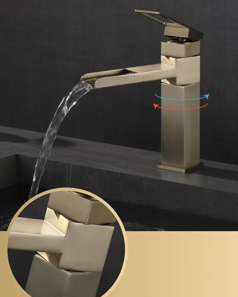 Afralia™ Stainless Steel Waterfall Bathroom Faucet Hot Cold Mixer Single Hole
