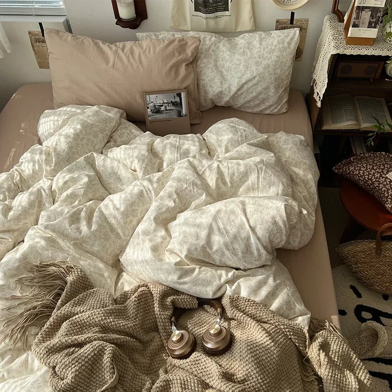 Afralia™ Cute Cartoon Washed Cotton 4-Piece Bedding Set for Spring Soft Skin-Friendly Sheets