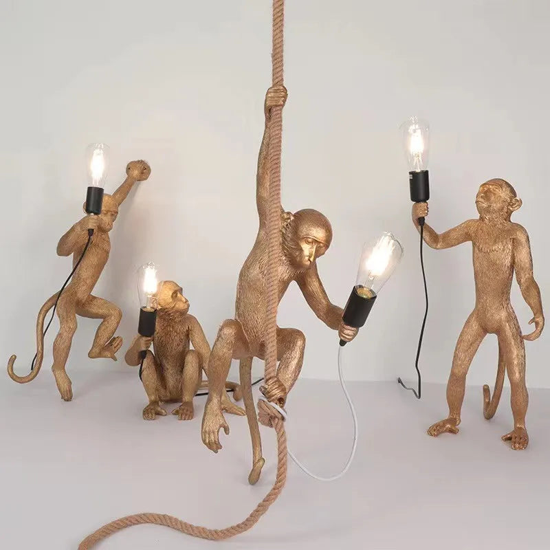 Afralia™ Monkey Resin LED Pendant Chandelier for Nordic Home Decor & Bedroom Lighting