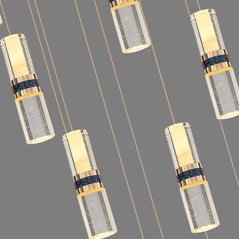 Afralia™ Crystal Columnar Chandelier for Stairway, Bubble Design for Home, Restaurant, or Bar