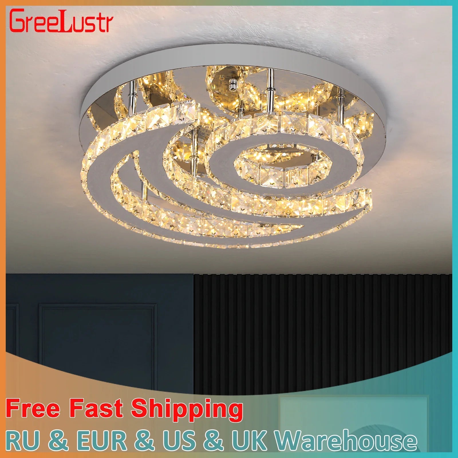 Afralia™ Crystal LED Sun Moon Chandelier Pendant Light for Living Dining Bedroom