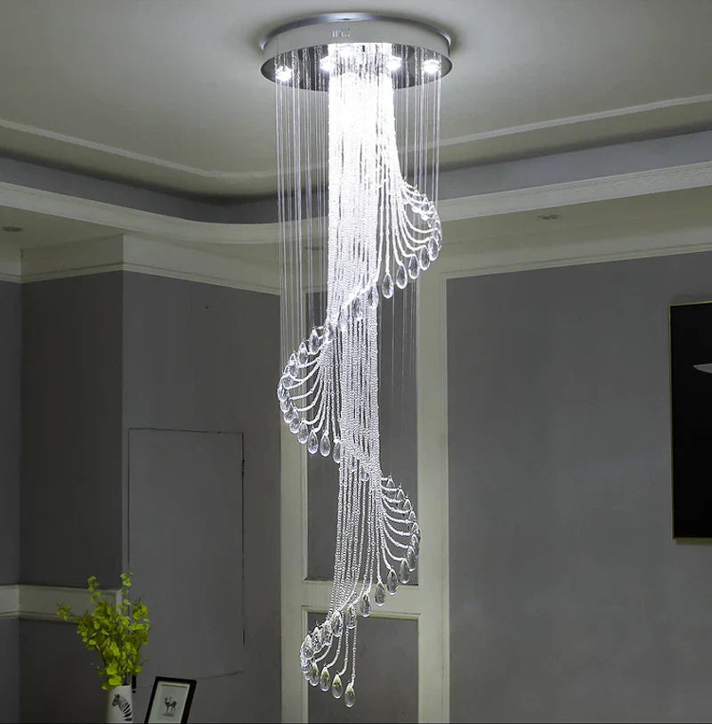 Afralia™ Modern Spiral Crystal Chandelier LED Pendant Light for Hotel Villa Decor