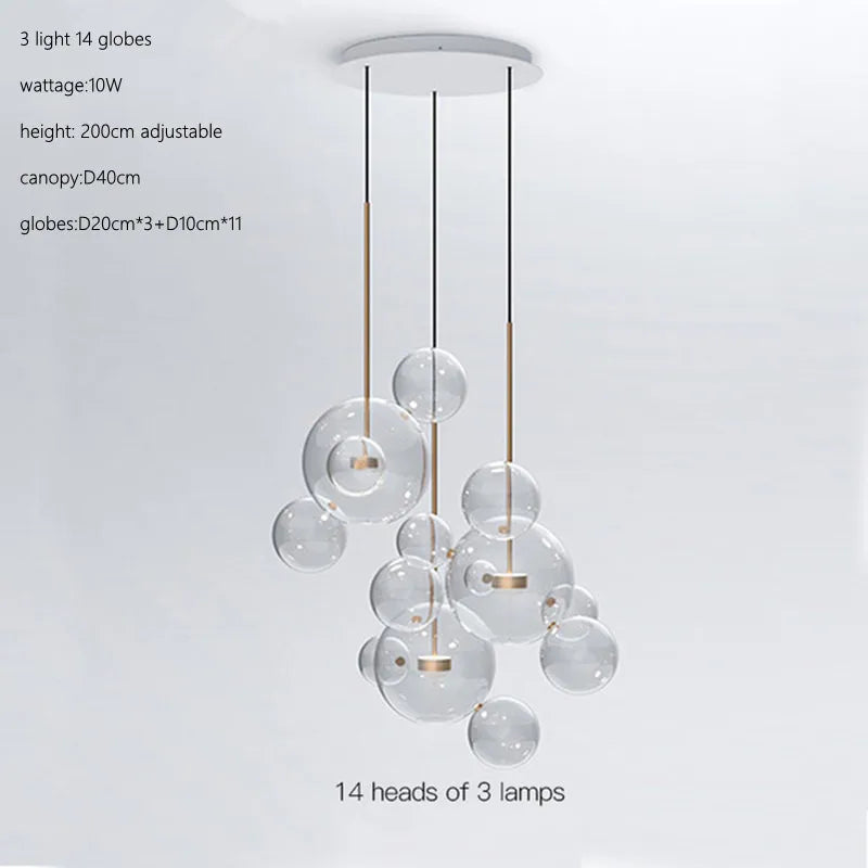 Afralia™ Glass Bubble Ball LED Chandelier Mickey Light for Modern Indoor Spaces