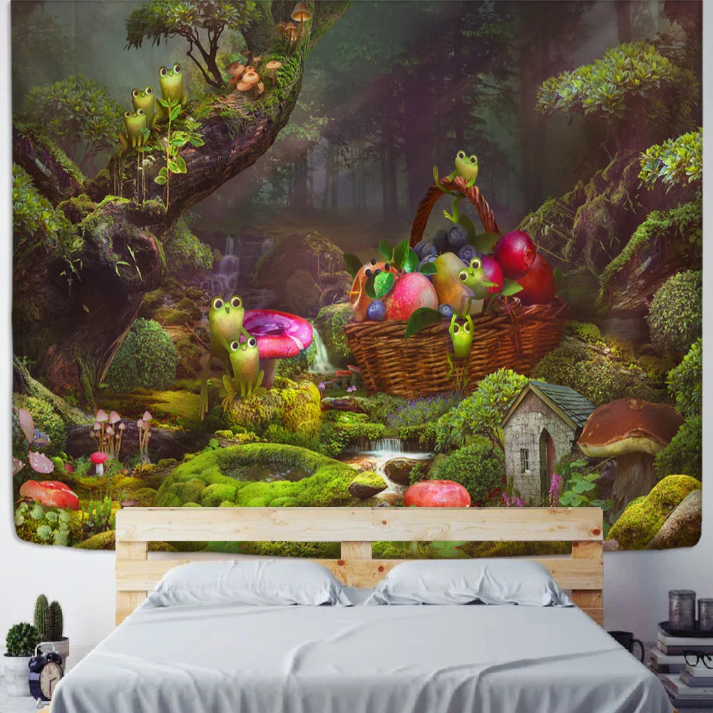 Afralia™ Little Frog Tapestry Wall Hanging - Forest Psychedelic Art for Kids' Room