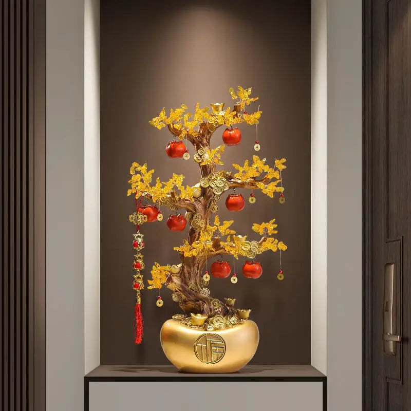 Afralia™ Money Tree Feng Shui Sculpture for Home Hotel Bookshelf Ornament