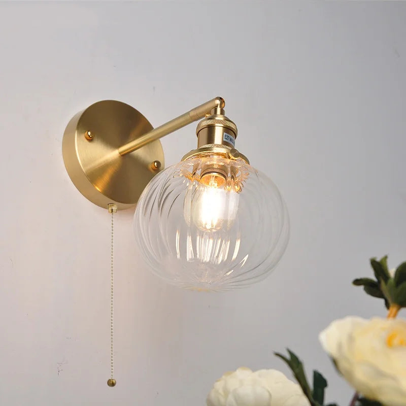 Afralia™ Nordic LED Glass Wall Light with Switch Bedside Lamp