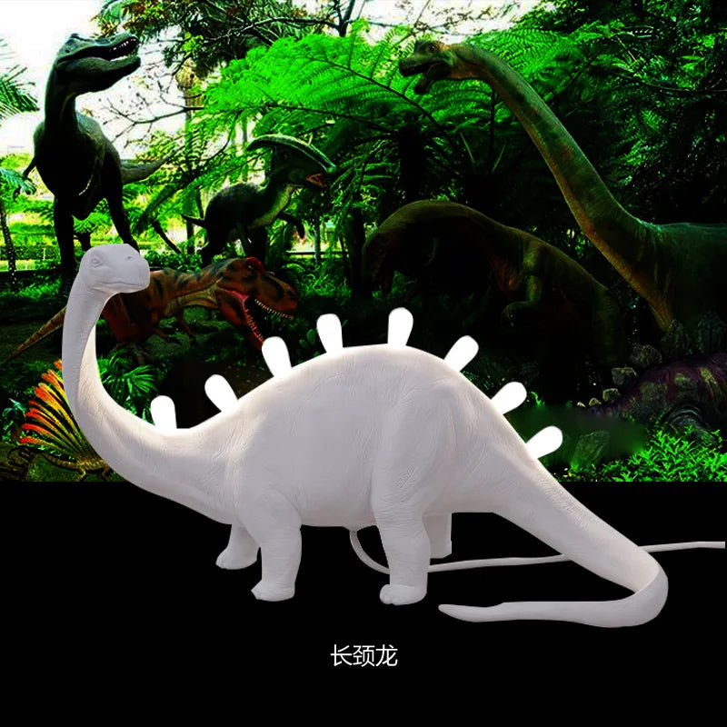 Afralia™ Brontosaurus T-Rex Dinosaur Resin LED Desk Lamp for Bedroom Home Decor